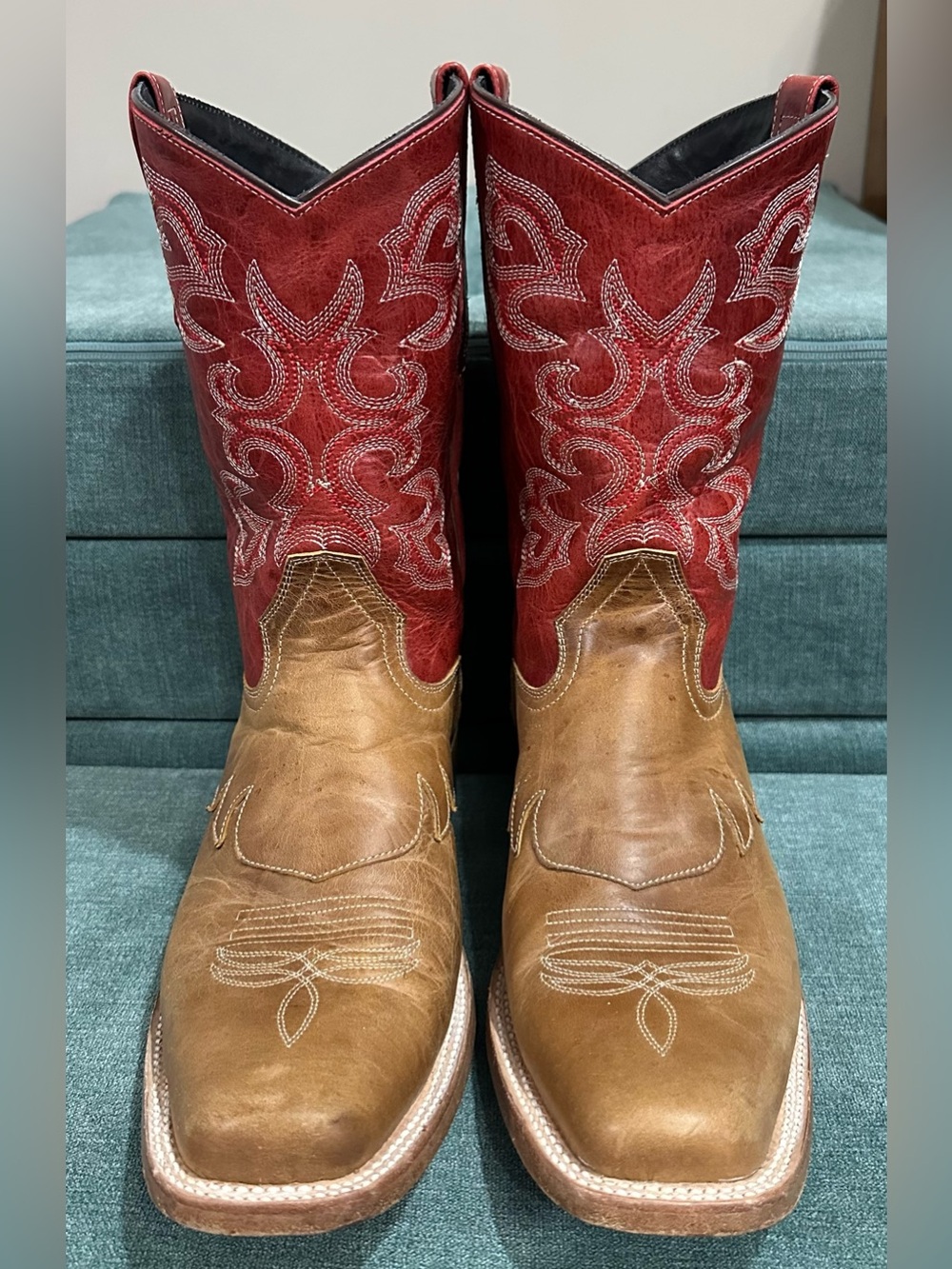 J.B. Dillon Two-Tone Western Boots in Red and Brown